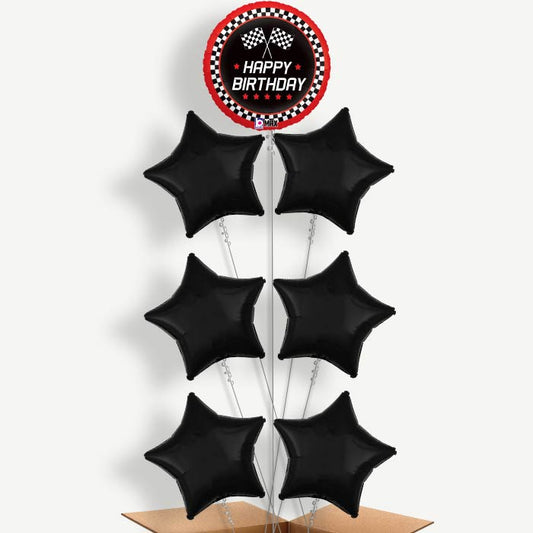 Chequered Flag Birthday Helium Balloon Arrangement | Party Save Smile