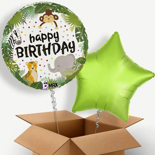 Happy Birthday Jungle Animals Helium Balloon Pair | Party Save Smile