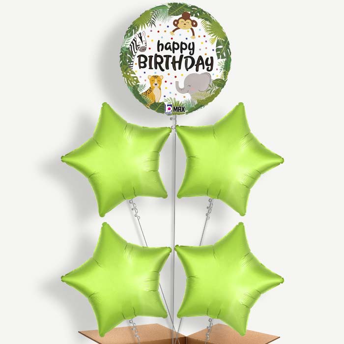 Happy Birthday Jungle Animals Helium Cluster Balloons | Party Save Smile