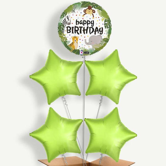 Happy Birthday Jungle Animals Helium Cluster Balloons | Party Save Smile
