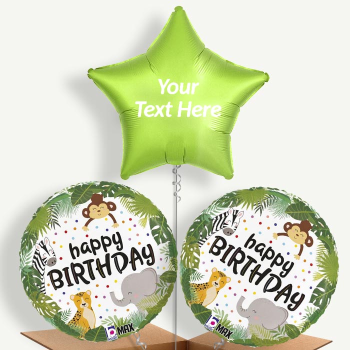 Personalisable Happy Birthday Jungle Animals Helium Balloons | Party Save Smile