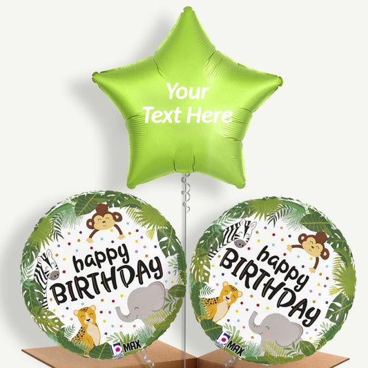 Personalisable Happy Birthday Jungle Animals Helium Balloons | Party Save Smile