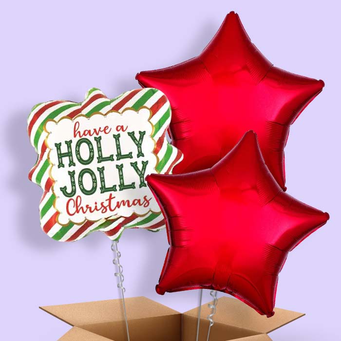 Holly Jolly Christmas Helium Balloon in a Box - 3 Balloon | Party Save Smile