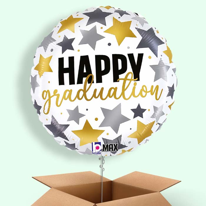 White Graduation Helium Balloons in a Box