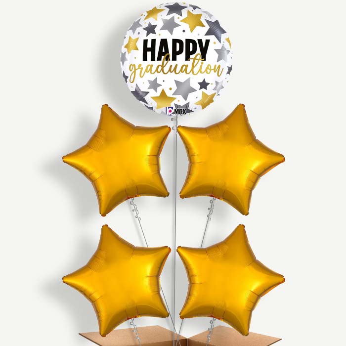 White Graduation 5 Helium Balloon Cluster