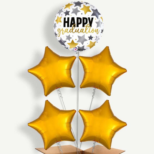 White Graduation 5 Helium Balloon Cluster