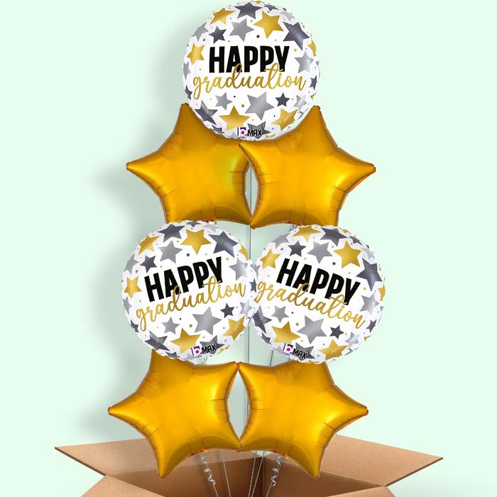 White Graduation Helium Balloons in a Box