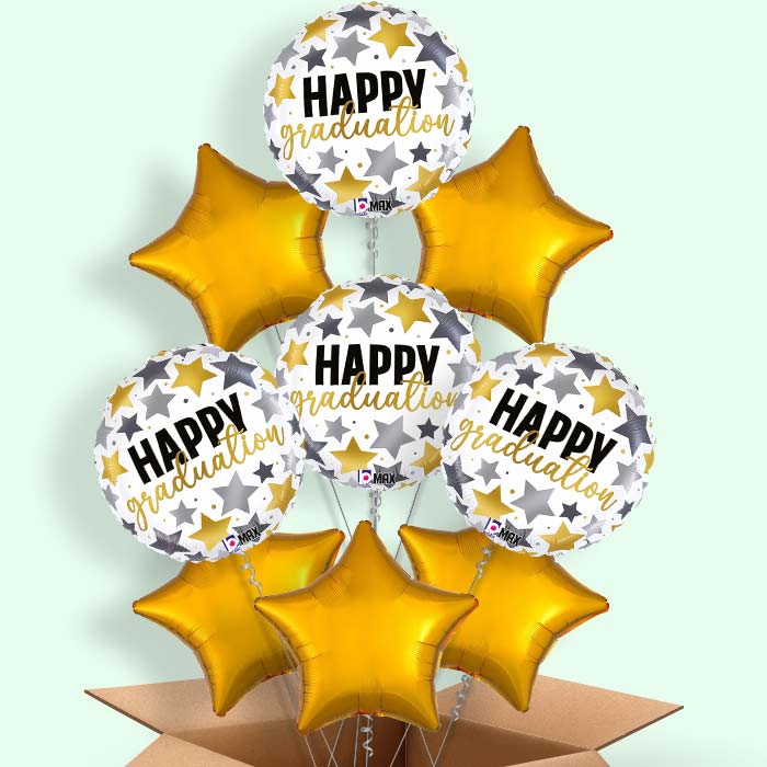 White Graduation Helium Balloons in a Box