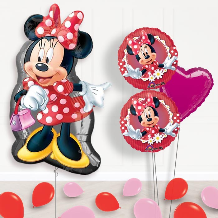Big Minnie Mouse Balloon Bouquet in a Box Gift-Giant Balloon + 2 Themed Balloons + 1 Plain Balloon + Mini Balloons 