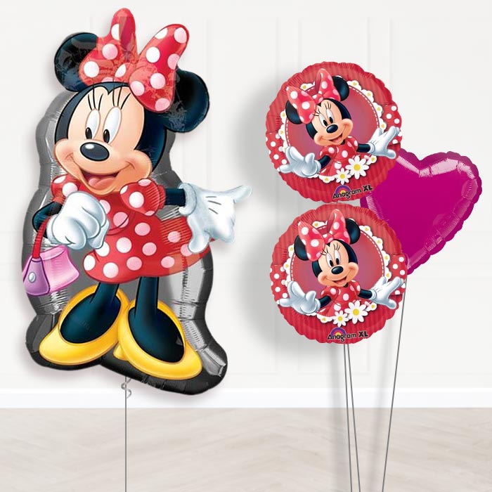 Big Minnie Mouse Balloon Bouquet in a Box Gift-Giant Balloon + 2 Themed Balloons + 1 Plain Balloon 