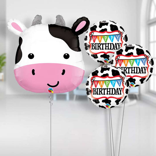 Cow Happy Birthday Helium Balloon Bouquet - Themed Bouquet | Party Save Smile