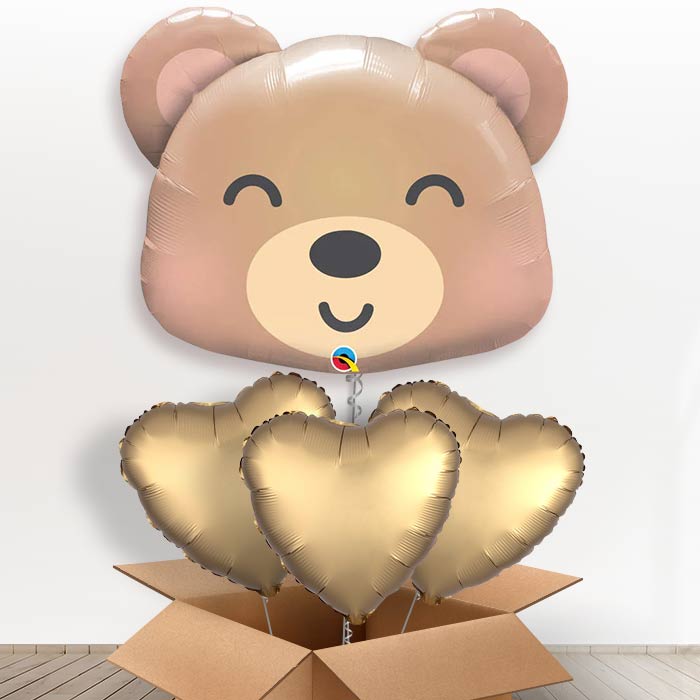 Teddy Bear Helium Balloon In a Box - With 3 Plain Balloons | Party Save Smile