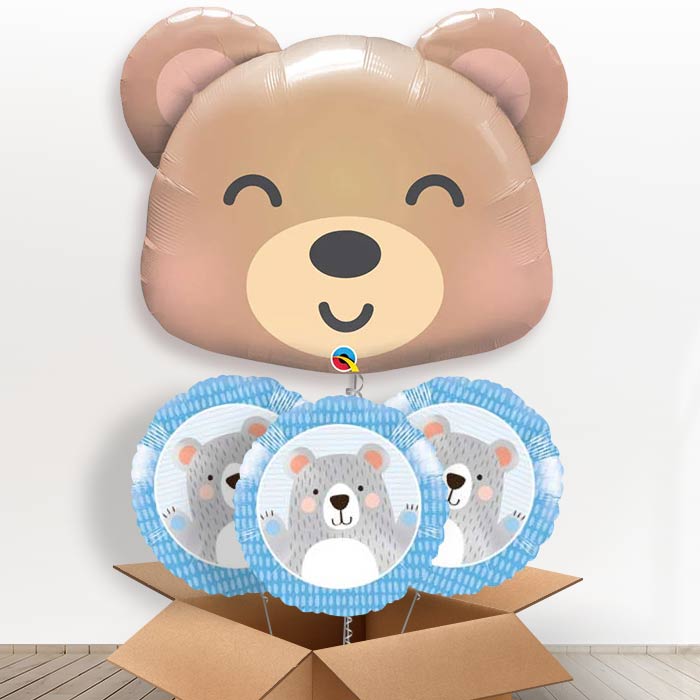 Teddy Bear Helium Balloon In a Box - With 3 Themed Balloons | Party Save Smile
