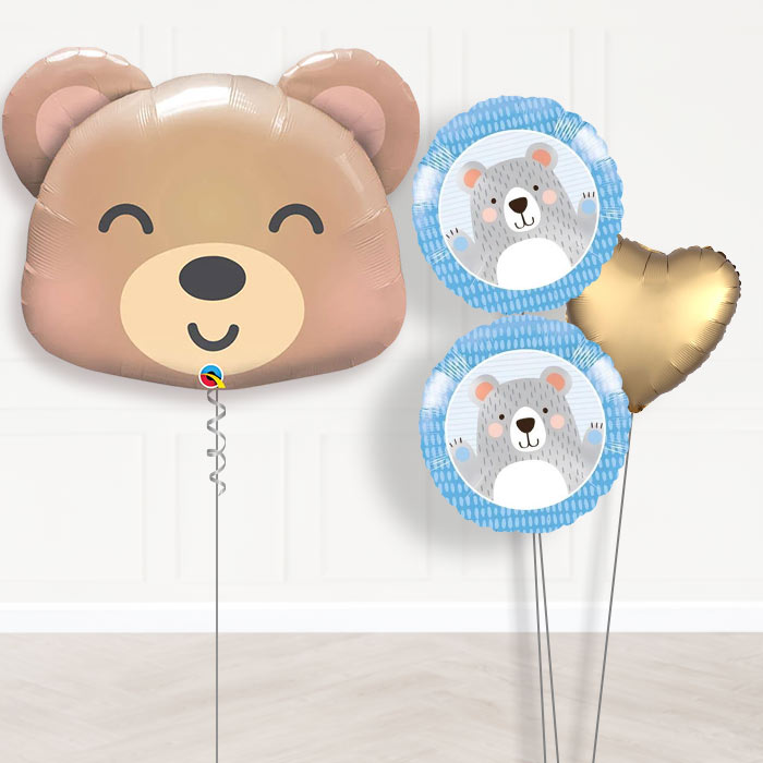 Teddy Bear Helium Balloon Bouquet-Giant Balloon + 2 Themed Balloons + 1 Plain Balloon 