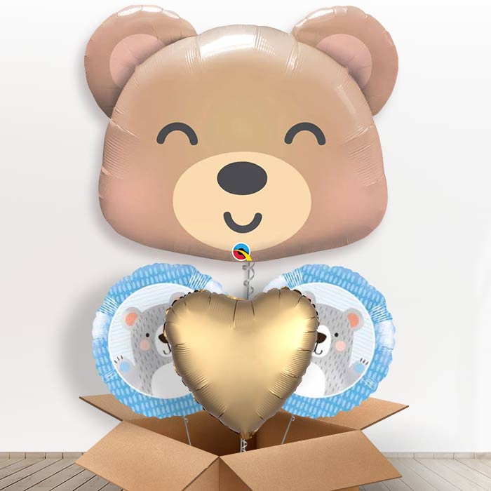 Teddy Bear Helium Balloon In a Box-1 x Giant Balloon and 2 Themed Balloons and 1 Plain Balloon 