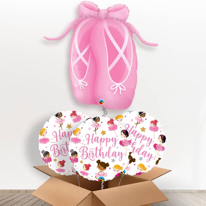 Ballerina Slipper Helium Balloon in a Box - With 3 Themed Balloons | Party Save Smile