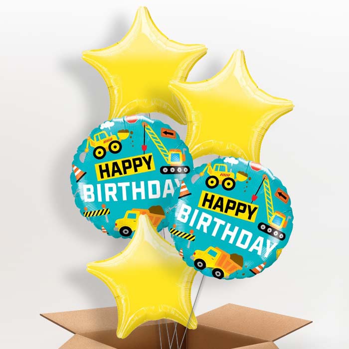 Happy Birthday Construction Helium Balloons in a Box - 5 Balloon | Party Save Smile