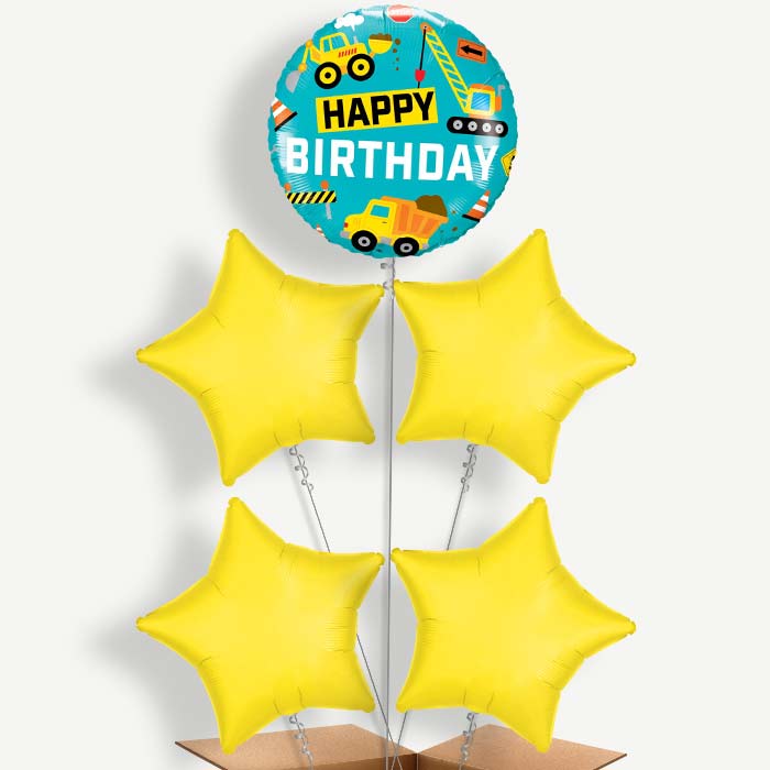 Happy Birthday Construction Helium Cluster Balloons | Party Save Smile