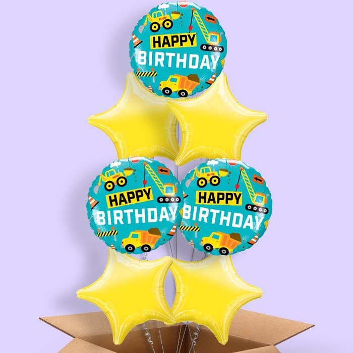 Happy Birthday Construction Helium Balloons in a Box - 7 Balloon | Party Save Smile