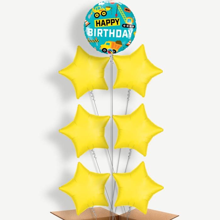 Happy Birthday Construction Helium Balloon Arrangement | Party Save Smile