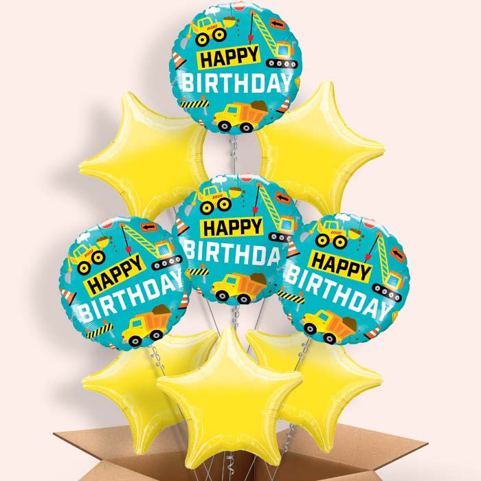 Happy Birthday Construction Helium Balloons in a Box - 9 Balloon | Party Save Smile