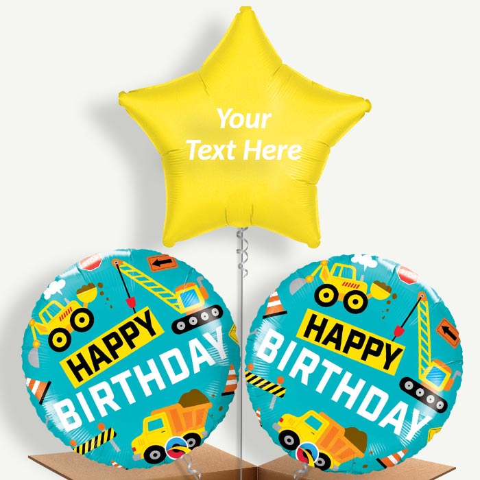 Personalisable Happy Birthday Construction Helium Balloons | Party Save Smile