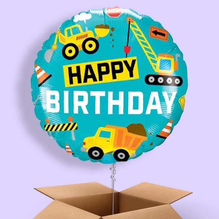 Happy Birthday Construction Helium Balloons in a Box - 1 Balloon | Party Save Smile