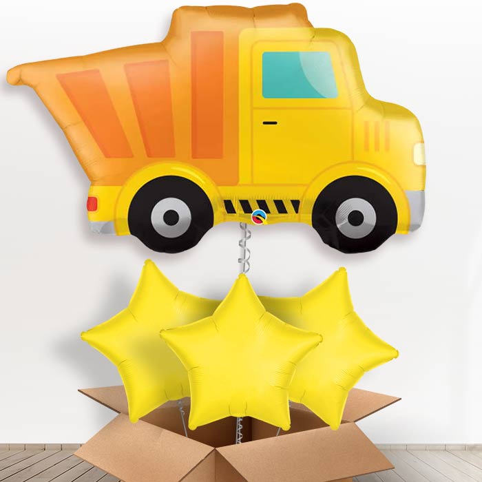 Dump Truck Helium Balloons in a Box - With 3 Plain Balloons | Party Save Smile