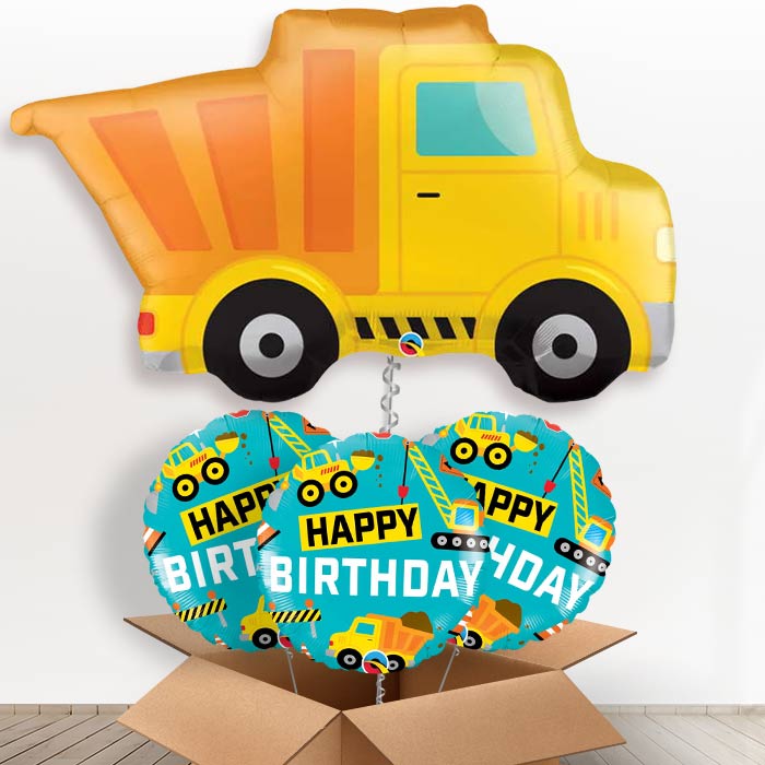 Dump Truck Helium Balloons in a Box - With 3 Themed Balloons | Party Save Smile
