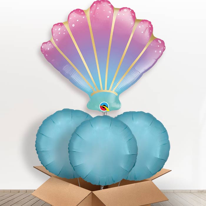 Ombre Seashell Helium Balloons in a Box - With 3 Plain Balloons | Party Save Smile