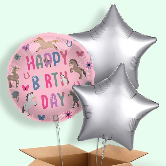 Happy Horse Birthday Helium Balloons Delivered - 3 Balloons | Party Save Smile