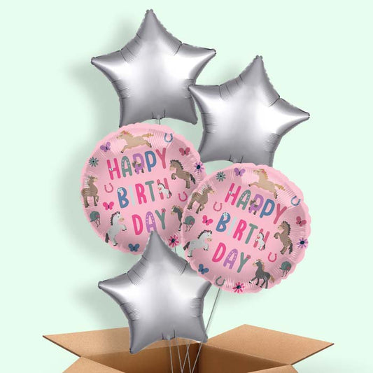 Happy Horse Birthday Helium Balloons Delivered - 5 Balloons | Party Save Smile