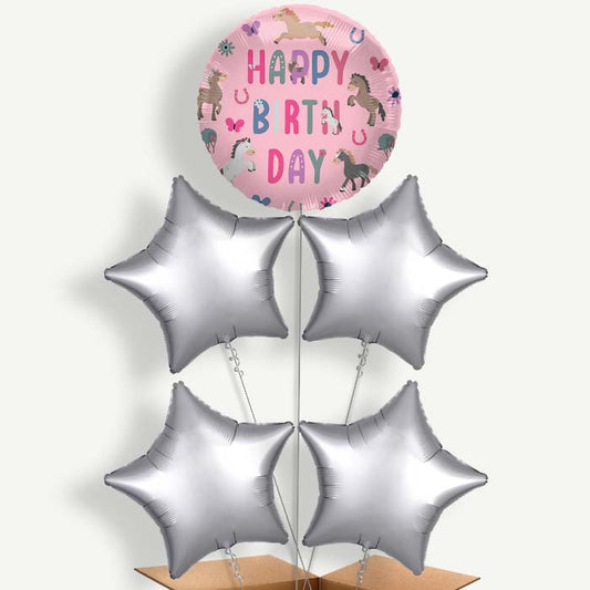 Happy Horse Birthday 5 Helium Cluster Balloons | Party Save Smile