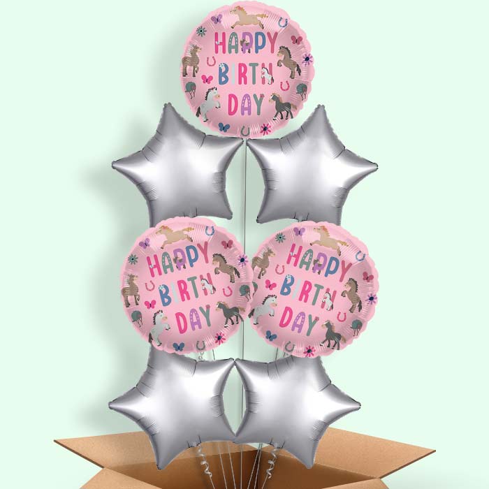Happy Horse Birthday Helium Balloons Delivered - 7 Balloons | Party Save Smile