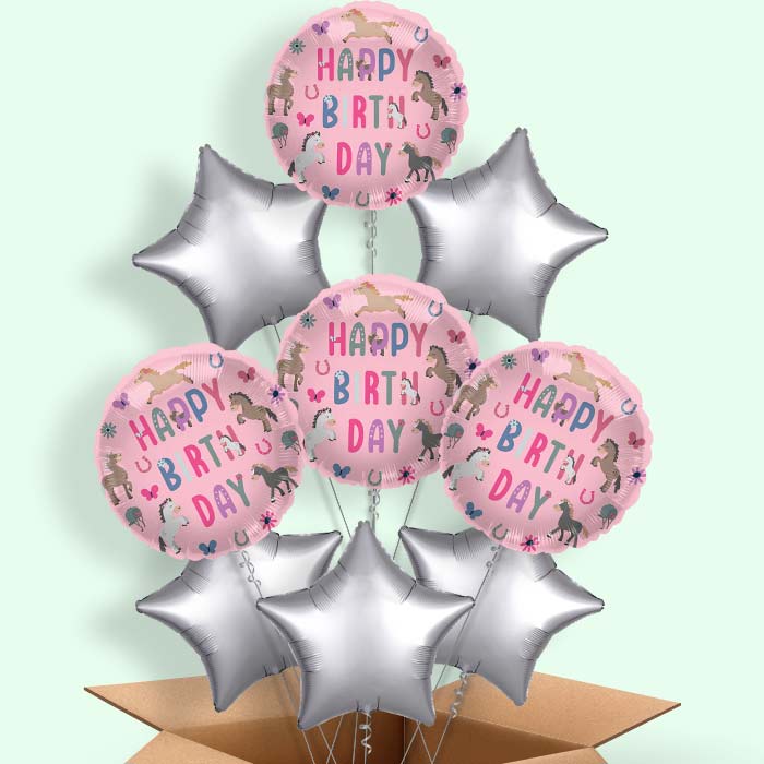 Happy Horse Birthday Helium Balloons Delivered - 9 Balloons | Party Save Smile