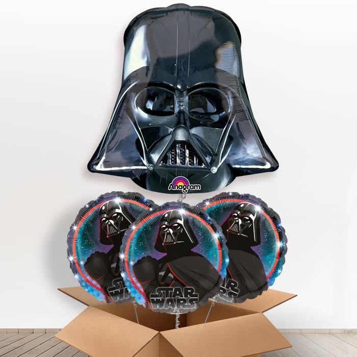 Giant Darth Vader Helium Balloon in a Box - With 3 Themed Balloons | Party Save Smile