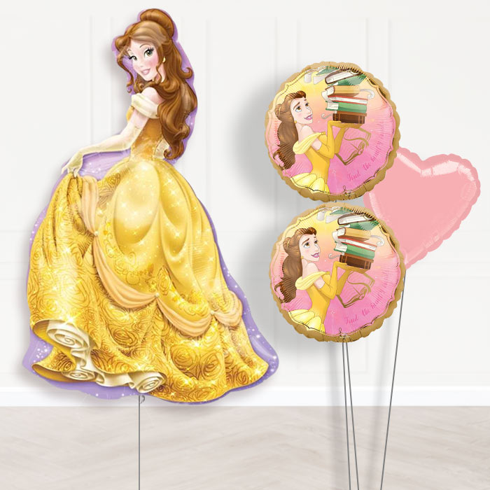 Princess Belle Balloons Bouquet in a Box-Giant Balloon + 2 Themed Balloons + 1 Plain Balloon 