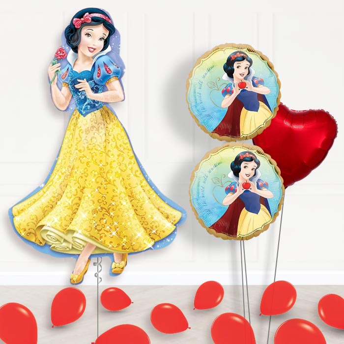 Snow White Balloon Bouquet Delivered Inflated-Giant Balloon + 2 Themed Balloons + 1 Plain Balloon + Mini Balloons 
