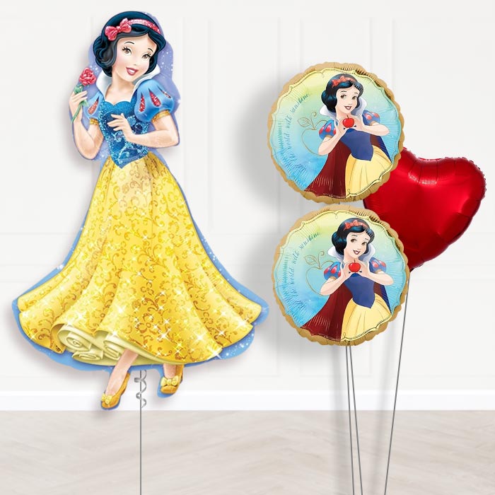 Snow White Balloon Bouquet Delivered Inflated-Giant Balloon + 2 Themed Balloons + 1 Plain Balloon 