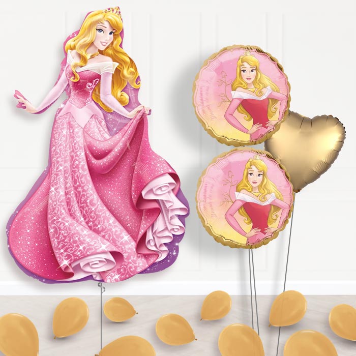 Sleeping Beauty Inflated Helium Balloons Delivered-Giant Balloon + 2 Themed Balloons + 1 Plain Balloon + Mini Balloons 
