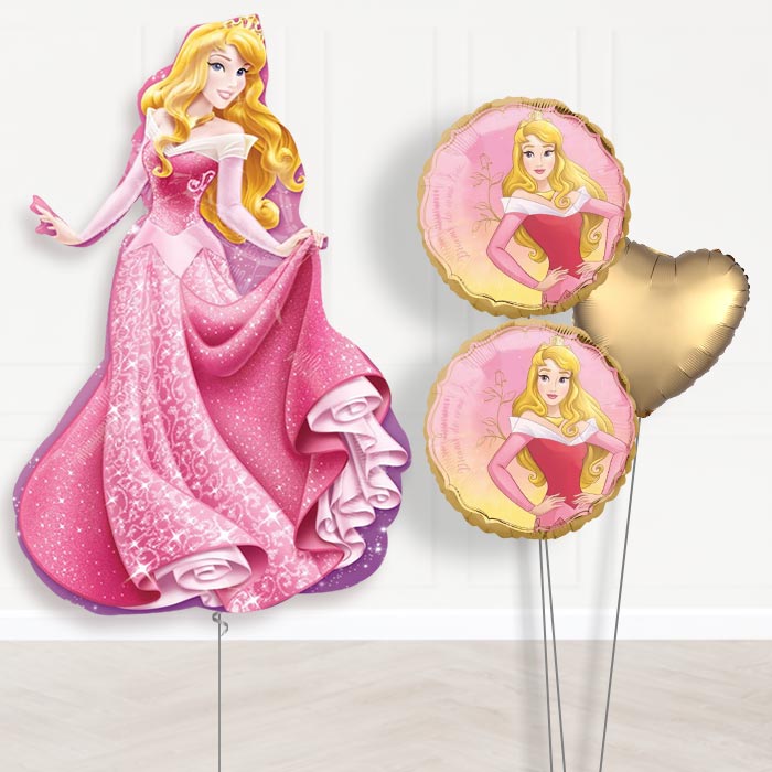 Sleeping Beauty Inflated Helium Balloons Delivered-Giant Balloon + 2 Themed Balloons + 1 Plain Balloon 
