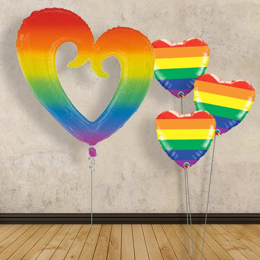 Rainbow Heart Inflated Helium Balloons Delivered - Themed Bouquet | Party Save Smile