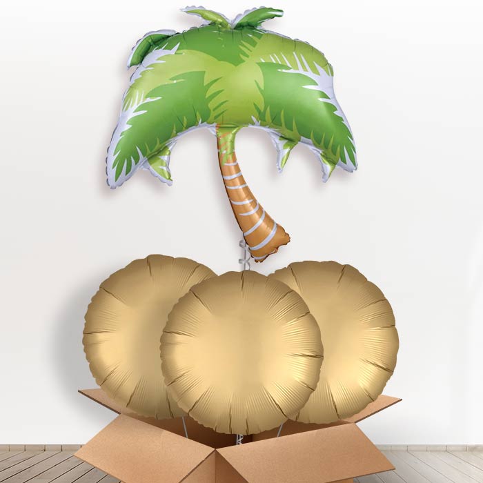 Palm Tree Tropical Helium Balloon in a Box - With 3 Plain Balloons | Party Save Smile