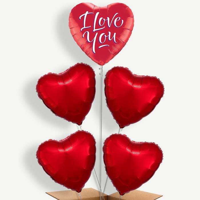 Red Heart I Love You Helium Cluster Balloons | Party Save Smile