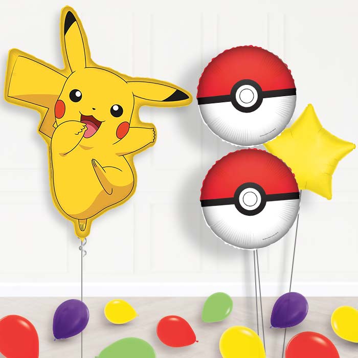 Pikachu Pokemon Balloon Bouquet in a Box Gift-Giant Balloon + 2 Themed Balloons + 1 Plain Balloon + Mini Balloons