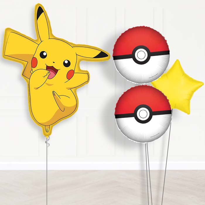 Pikachu Pokemon Balloon Bouquet in a Box Gift-Giant Balloon + 2 Themed Balloons + 1 Plain Balloon