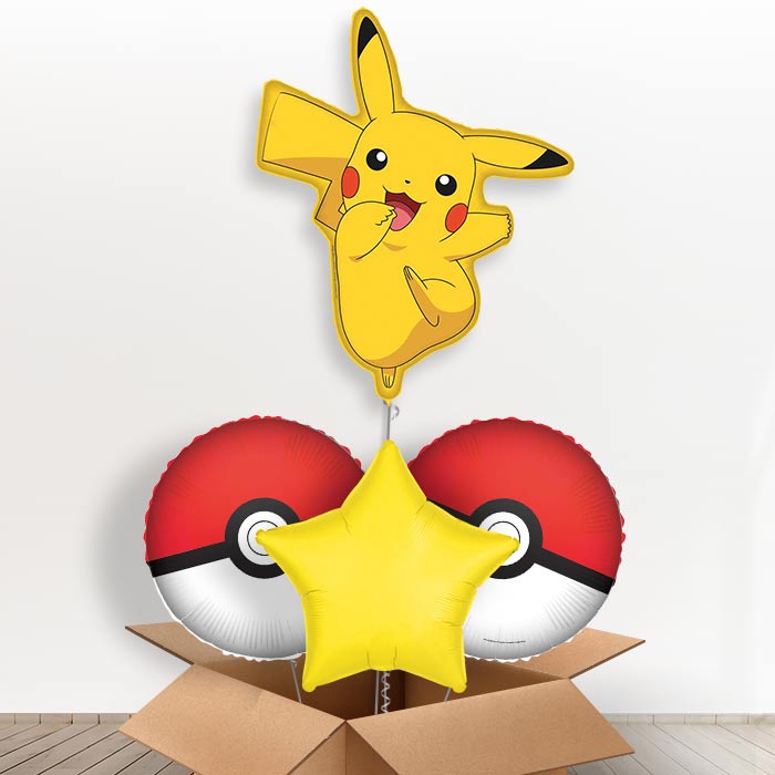 Giant Helium Balloon Pikachu in a Box Gift - Giant Balloon-1 x Giant Balloon and 2 Themed Balloons and 1 Plain Balloon