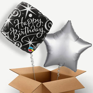 Black and Silver Happy Birthday Helium Balloon Couple