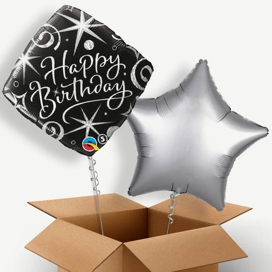 Black and Silver Happy Birthday Helium Balloon Couple | Party Save Smile