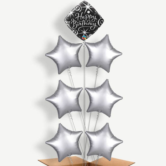 Black & Silver Happy Birthday Helium Balloon Arrangement | Party Save Smile